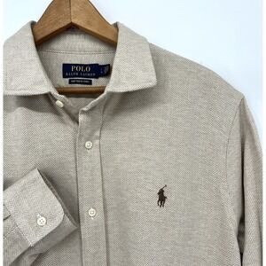 Polo Ralph Lauren Knit Dress Shirt Mens Large Beige Herringbone